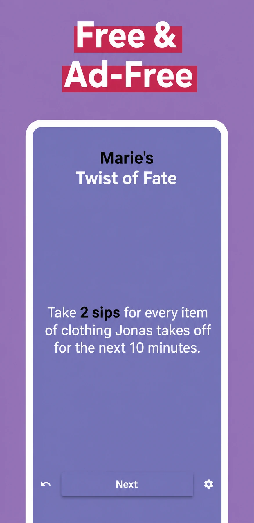 Screenshot from the Party Knights drinking game app