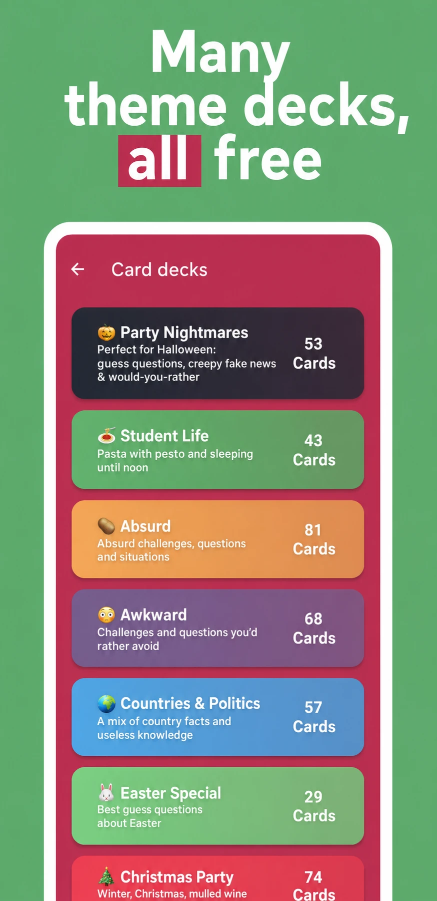 Screenshot from the Party Knights drinking game app